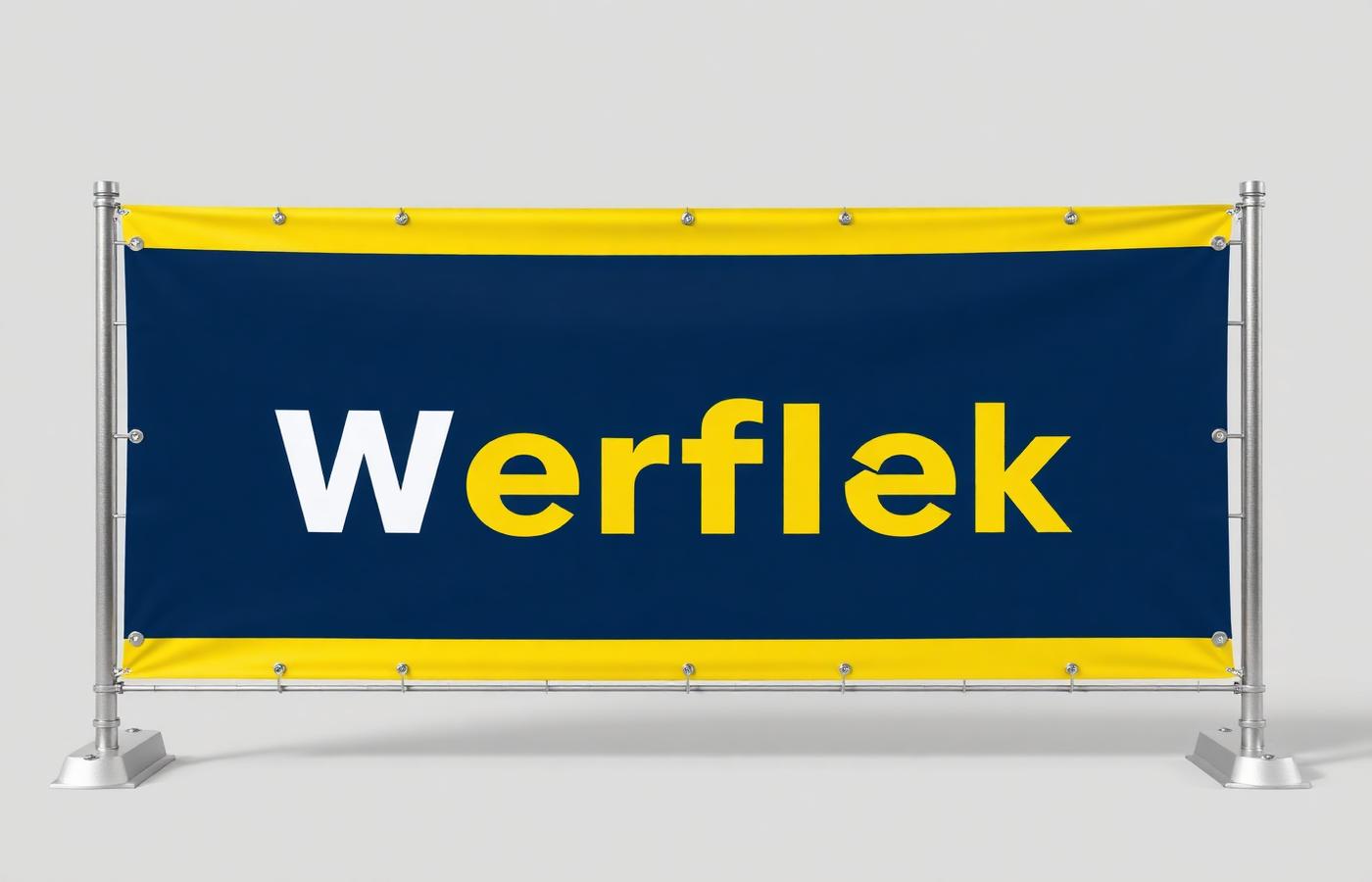 Voorbeeldmockup van een werfdoek op een Heras-hek